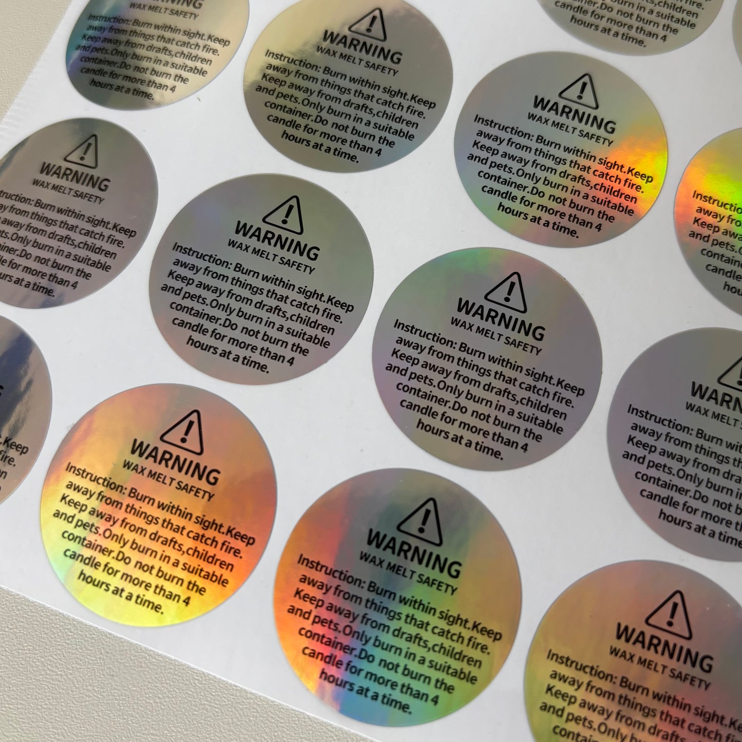 1.2" Candle / Wax Melt Safety Warning Holographic Stickers