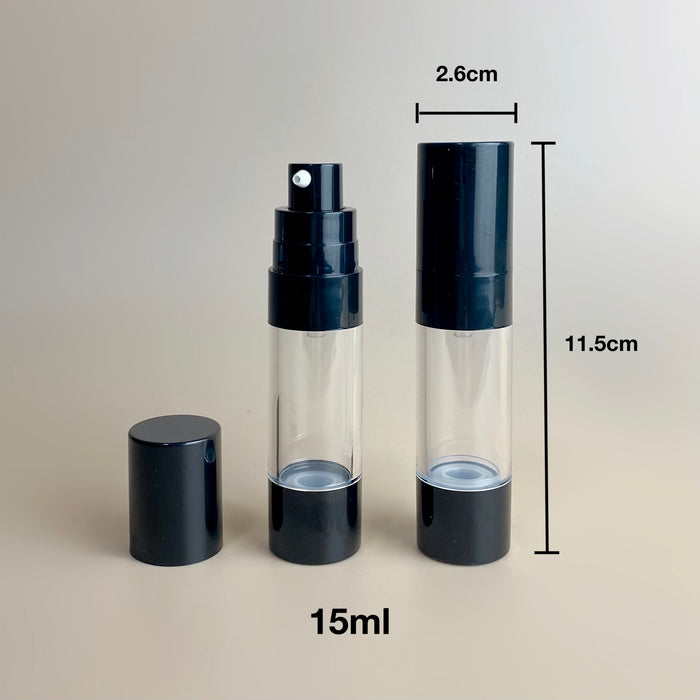 Black Airless Pump Bottles for Serum / Lotion / Cream (Reusable)