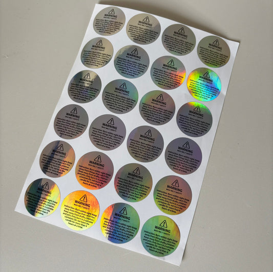 1.2" Candle / Wax Melt Safety Warning Holographic Stickers
