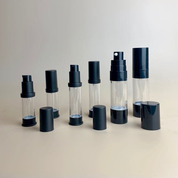 Black Airless Pump Bottles for Serum / Lotion / Cream (Reusable)