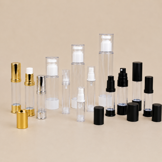 Airless Pump / Spray Bottles for Serum / Lotion / Cream / Oils (Reusable) - Clear, White Black, Gold, Silver