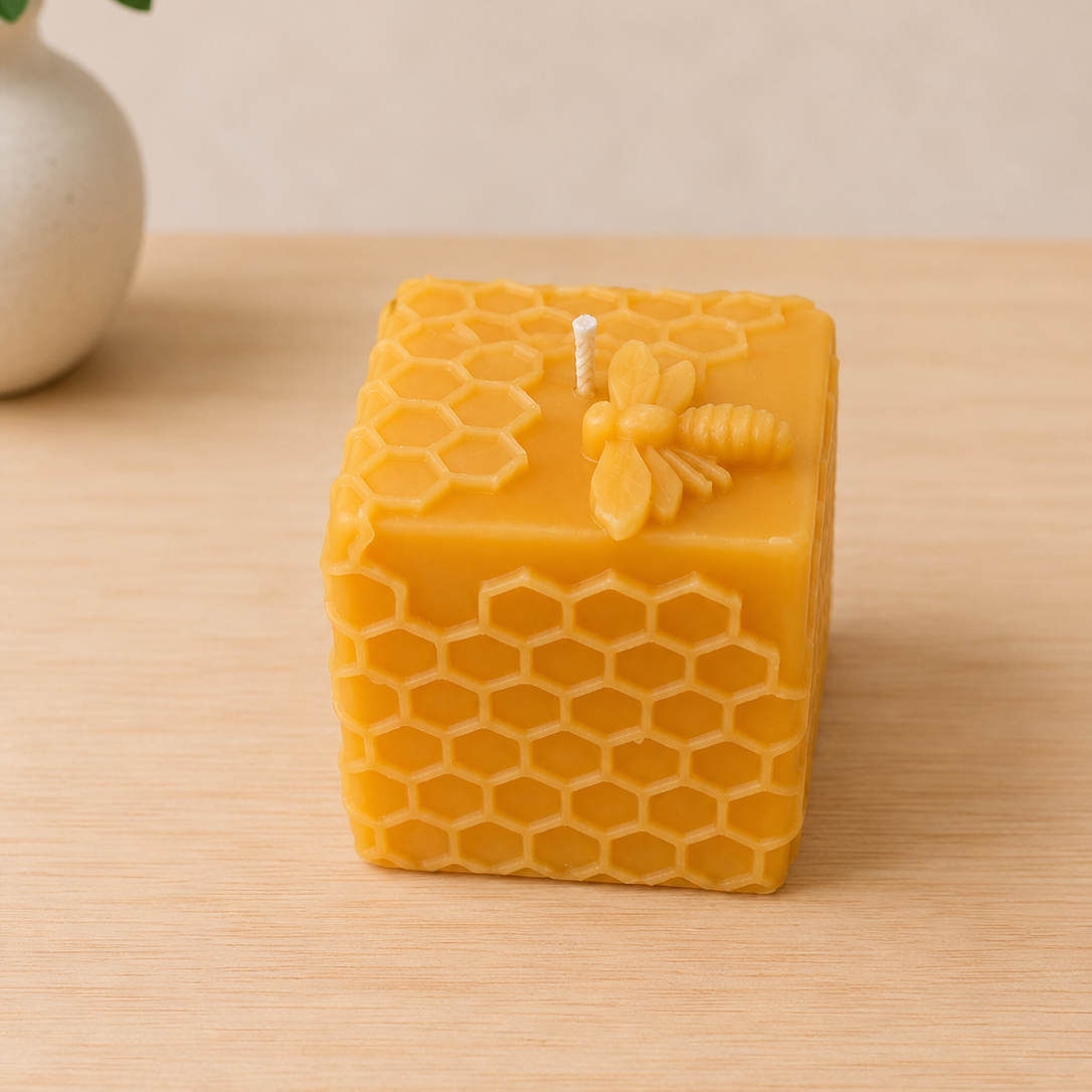 Honeycomb Cube Cylinder Honey Pot Unscented Pure Beeswax Candle - Home Decor | Giveaway | Gift Idea