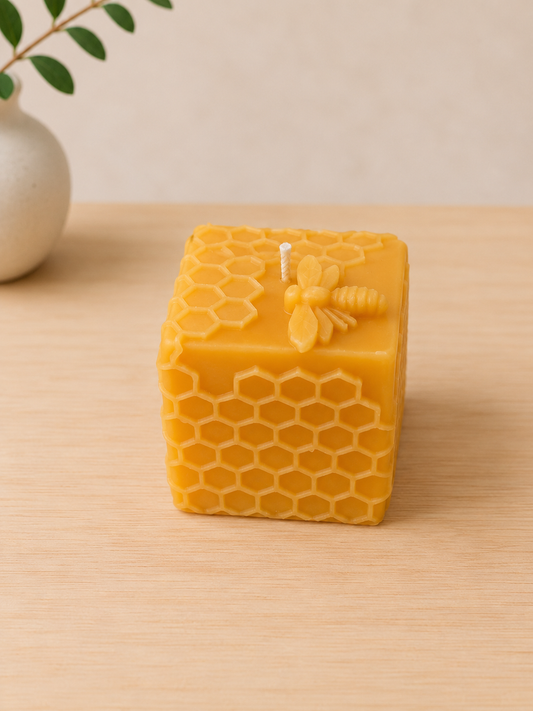 Honeycomb Cube Cylinder Honey Pot Unscented Pure Beeswax Candle - Home Decor | Giveaway | Gift Idea