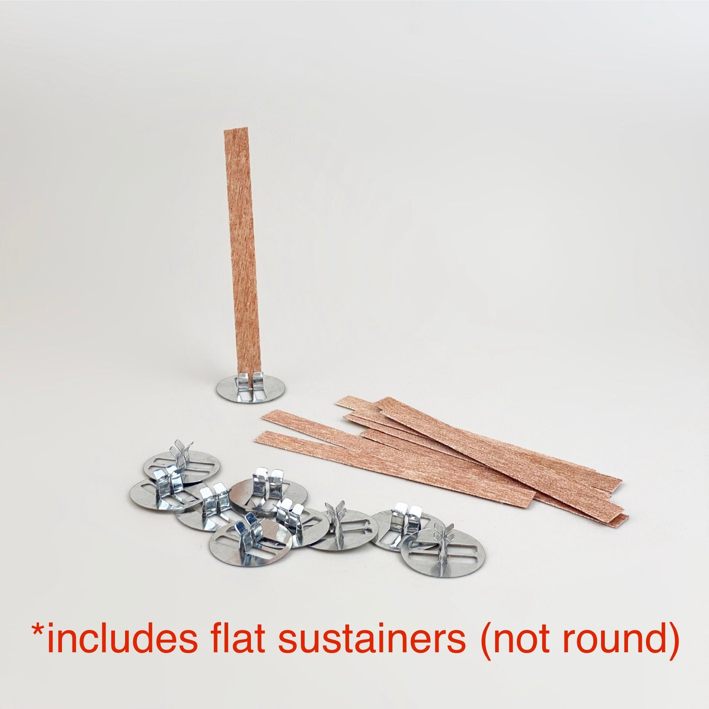 10pc 0.5mm | 1mm Candle Wooden Wicks w/ Sustainers | Round / Flat Wick Sustainers Clips