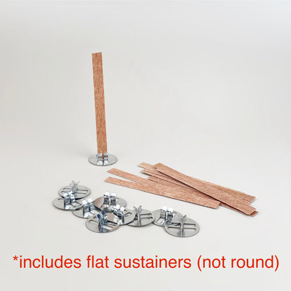 10pc 0.5mm | 1mm Candle Wooden Wicks w/ Sustainers | Round / Flat Wick Sustainers Clips