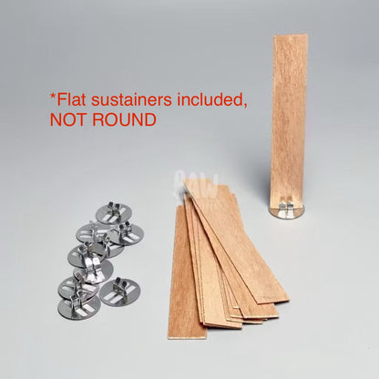 10pc 0.5mm | 1mm Candle Wooden Wicks w/ Sustainers | Round / Flat Wick Sustainers Clips