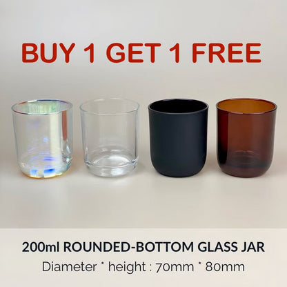 200ml Rounded-Bottom Glass Candle Jars (Matte black, transparent, iridescent, or amber)