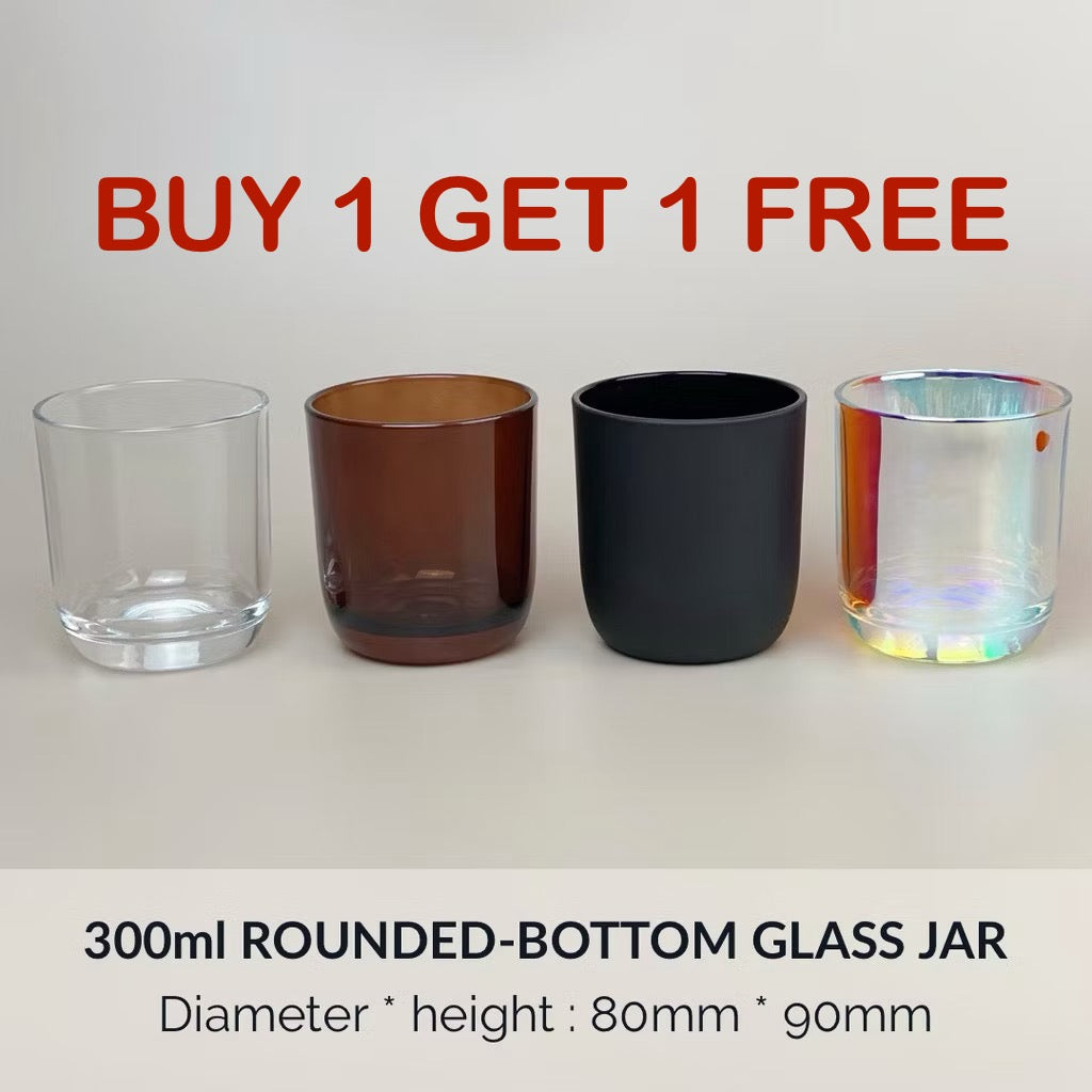 300ml Rounded-Bottom Glass Candle Jars 8x9cm