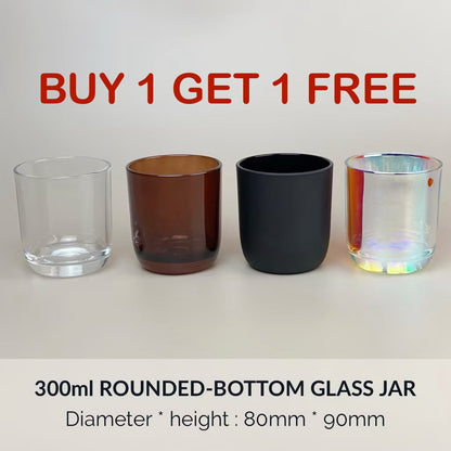 300ml Rounded-Bottom Glass Candle Jars 8x9cm