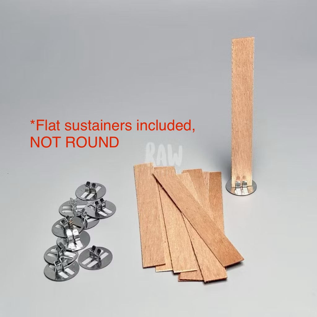 10pc 0.5mm | 1mm Candle Wooden Wicks w/ Sustainers | Round / Flat Wick Sustainers Clips