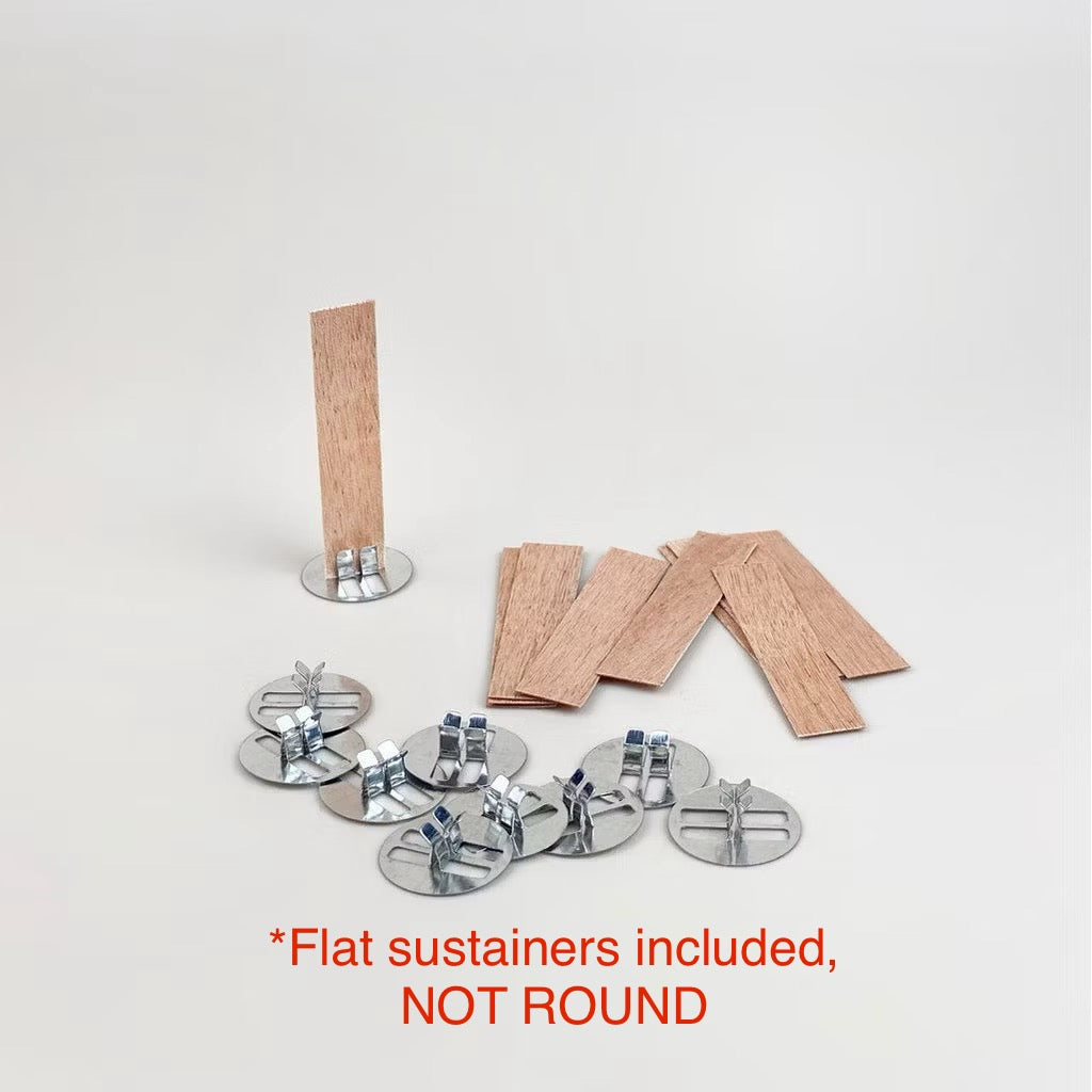 10pc 0.5mm | 1mm Candle Wooden Wicks w/ Sustainers | Round / Flat Wick Sustainers Clips