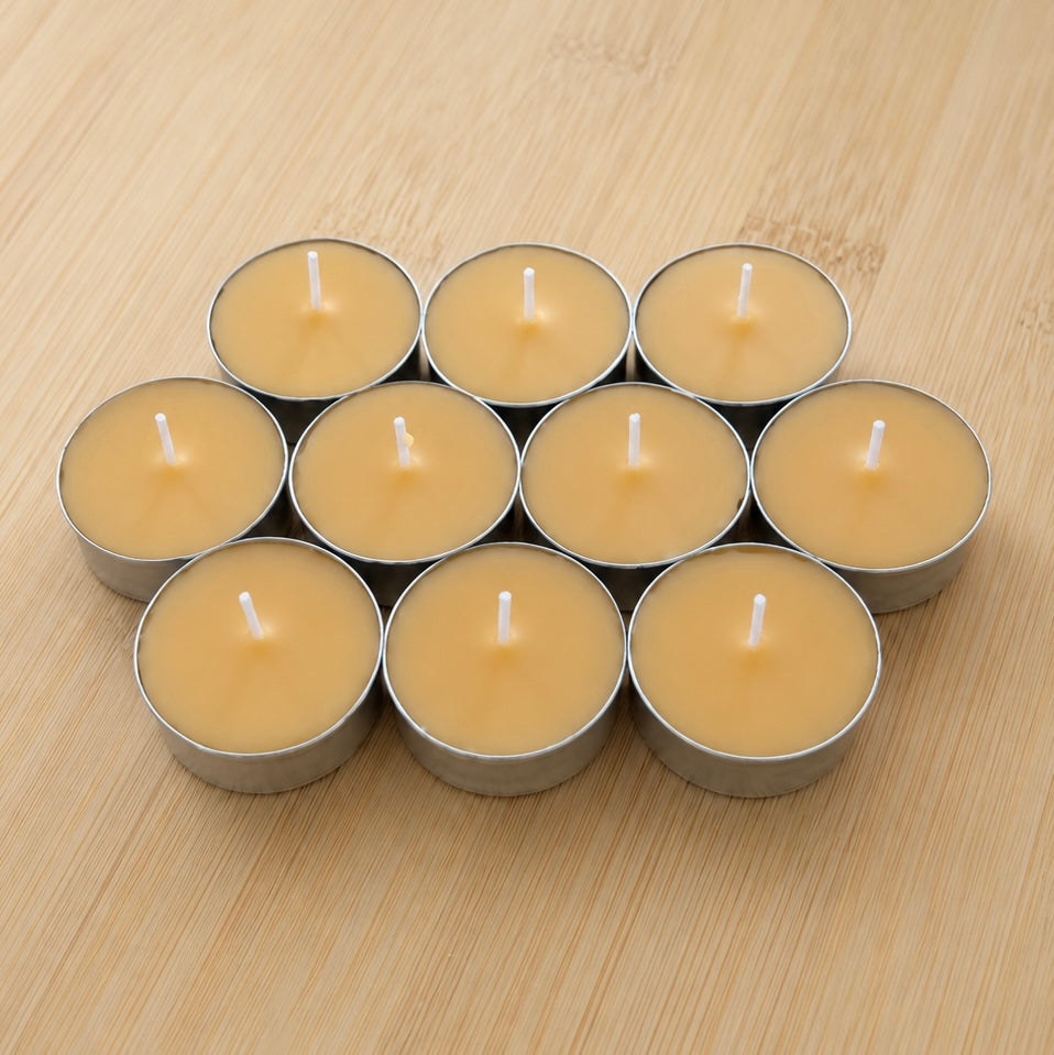 10pcs Pure Beeswax Tealight Candles – Natural, Clean-Burning & Long-Lasting
