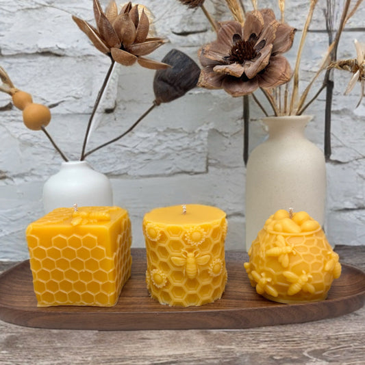 Honeycomb Cube Cylinder Honey Pot Unscented Pure Beeswax Candle - Home Decor | Giveaway | Gift Idea