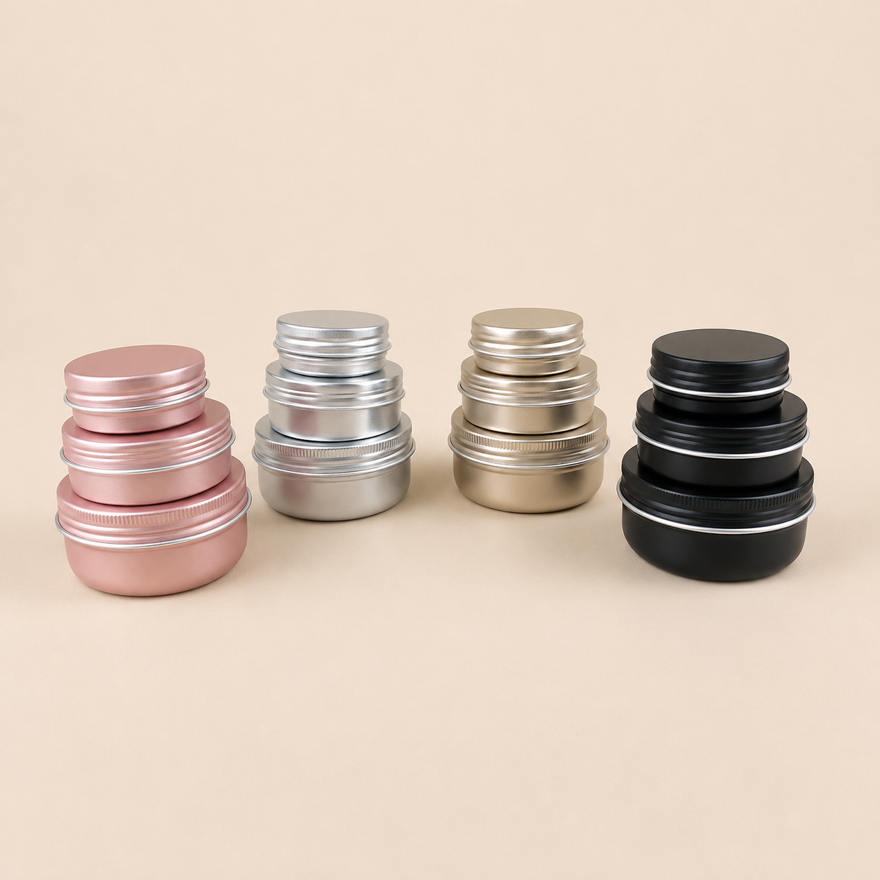 10g/25g/50g Flat Aluminum Tin Can/Jar (Rose Gold, Silver, Black, Light Gold)