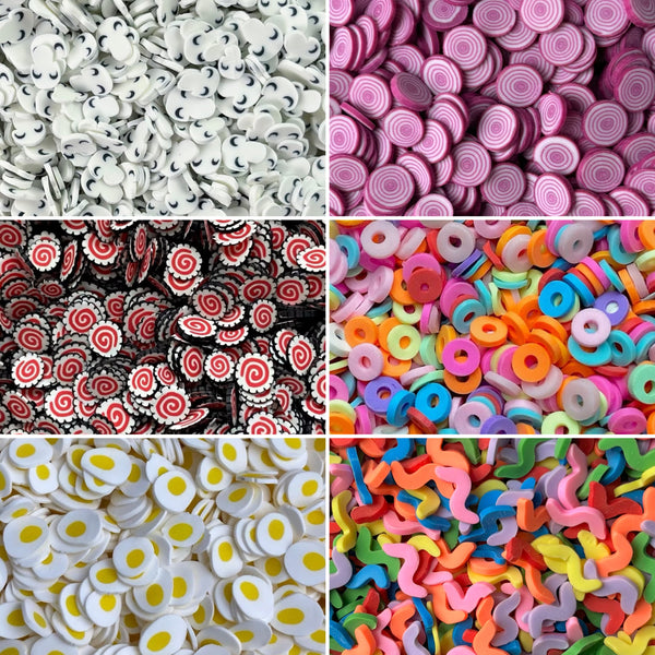 Food-themed Polymer Sprinkles for Slime and other crafts - Cereal | Egg | Sushi | Gummy worms | Onion | Mushroom