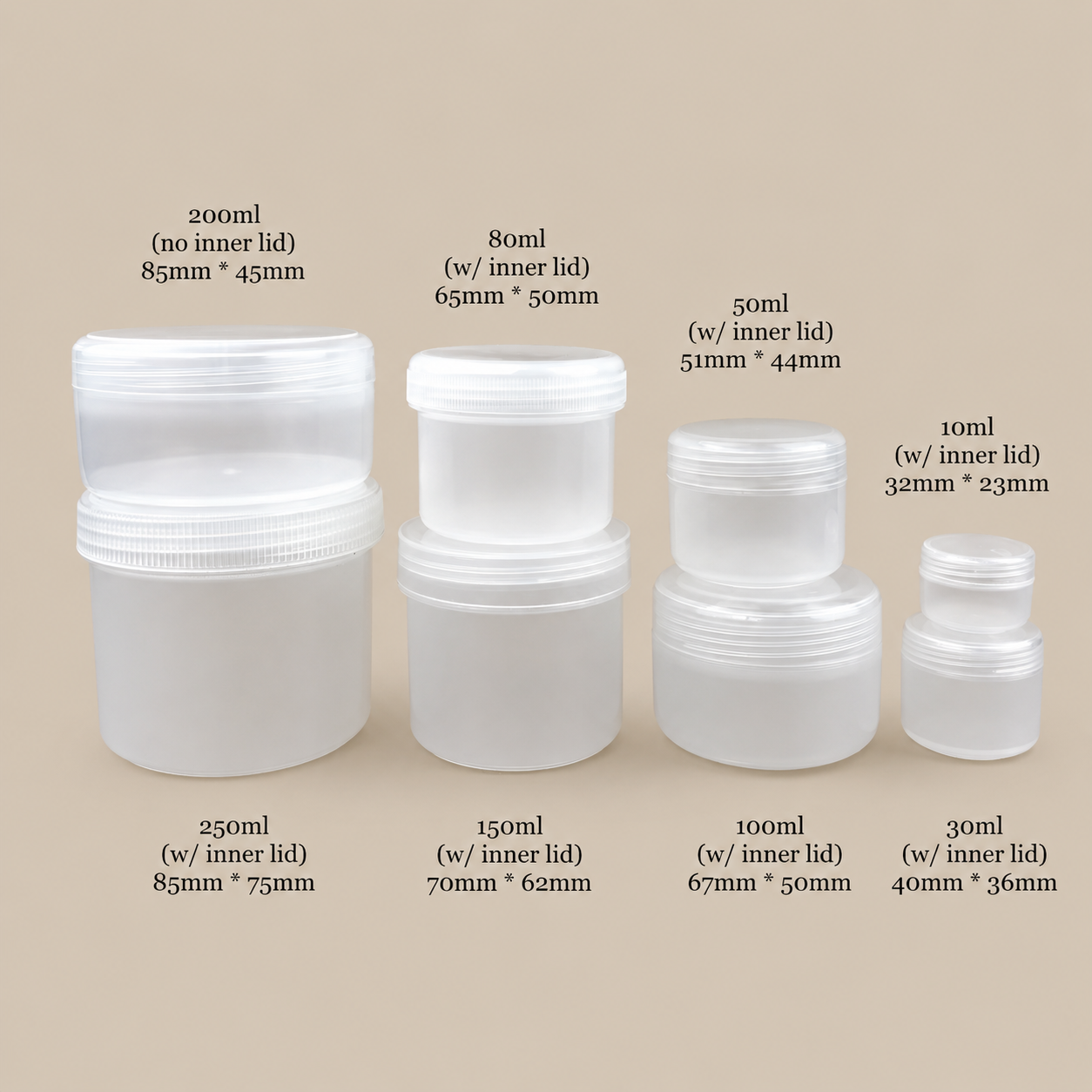 Frosted PP Jar with inner lid - 10g | 30g | 50g | 80g | 100g | 150g | 200g | 250g