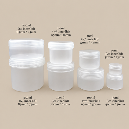 Frosted PP Jar with inner lid - 10g | 30g | 50g | 80g | 100g | 150g | 200g | 250g