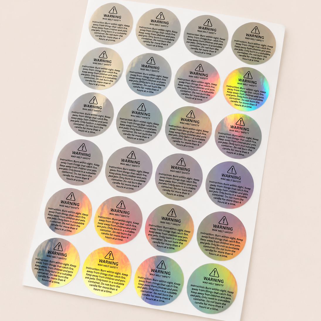 1.2" Candle / Wax Melt Safety Warning Holographic Stickers