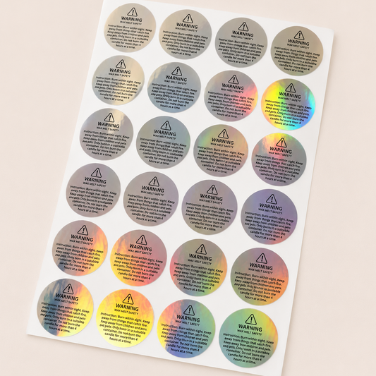 1.2" Candle / Wax Melt Safety Warning Holographic Stickers