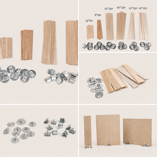 10pc 0.5mm 1mm Candle Wooden Wicks w/ Sustainers Round / Flat Wick Sustainers Clips for Soy Wax Candle Making