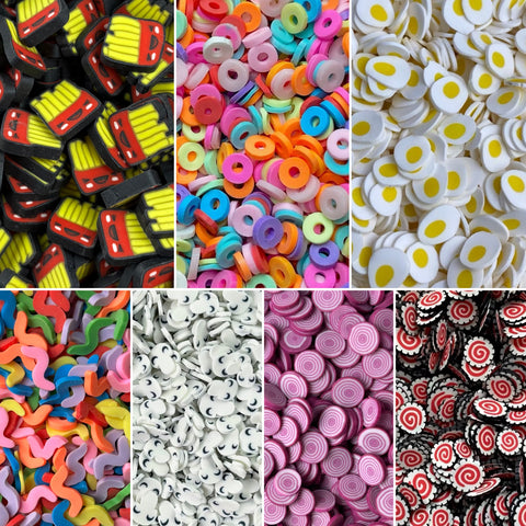 Food-themed Polymer Sprinkles for Slime and other crafts - Cereal | Egg | Sushi | Gummy worms | Onion | Mushroom | Fries