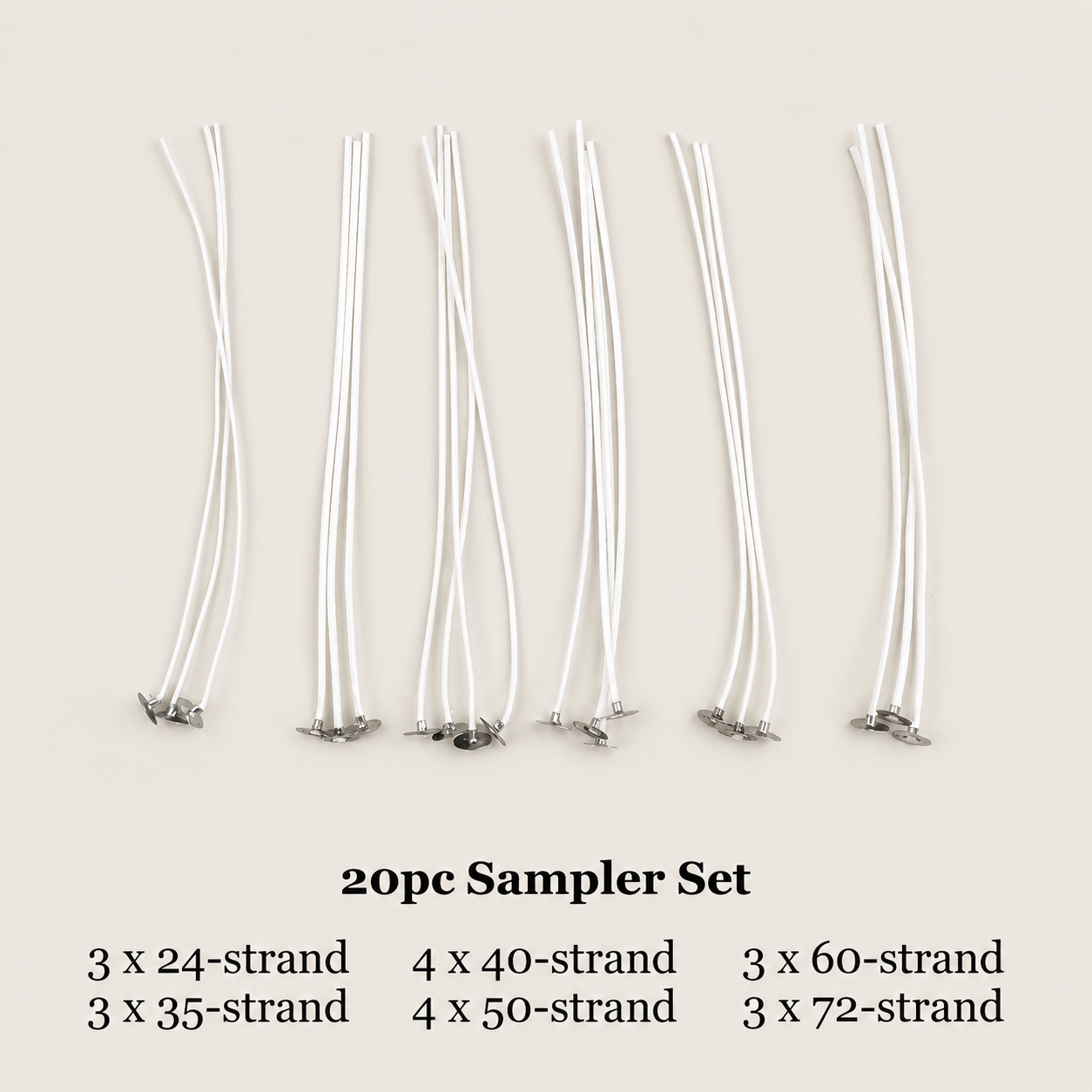 20pc 24 35 40 50 60 72-strand Soy Cotton Wick Sampler Set for candles for Soy Wax Candle Making