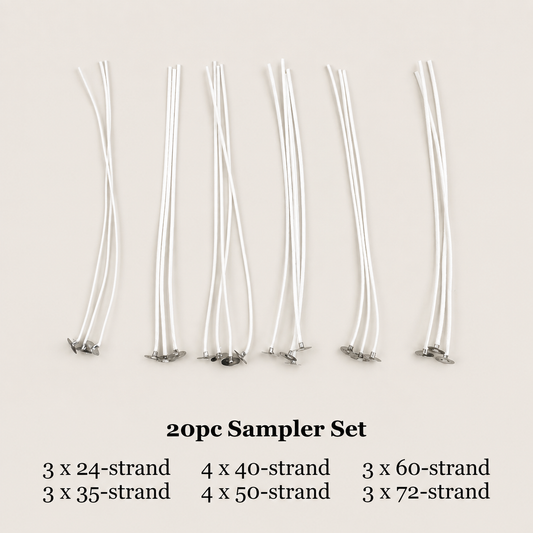 20pc 24 35 40 50 60 72-strand Soy Cotton Wick Sampler Set for candles for Soy Wax Candle Making