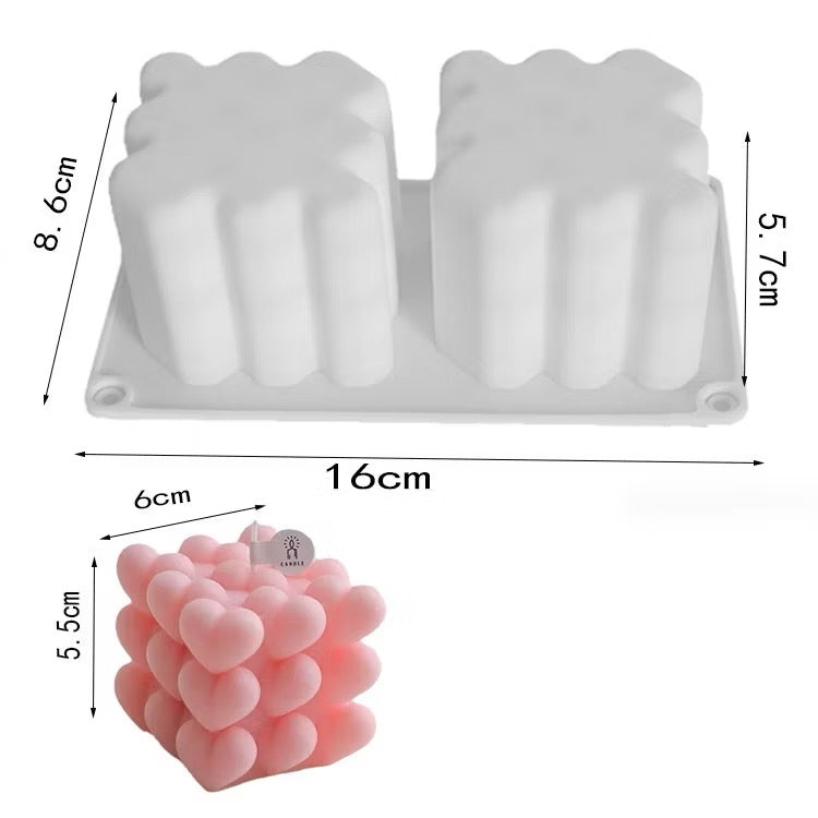 Singe-cavity / 6-cavity 3D Bubble Rubiks Cube | Heart Bubble Silicone Molds