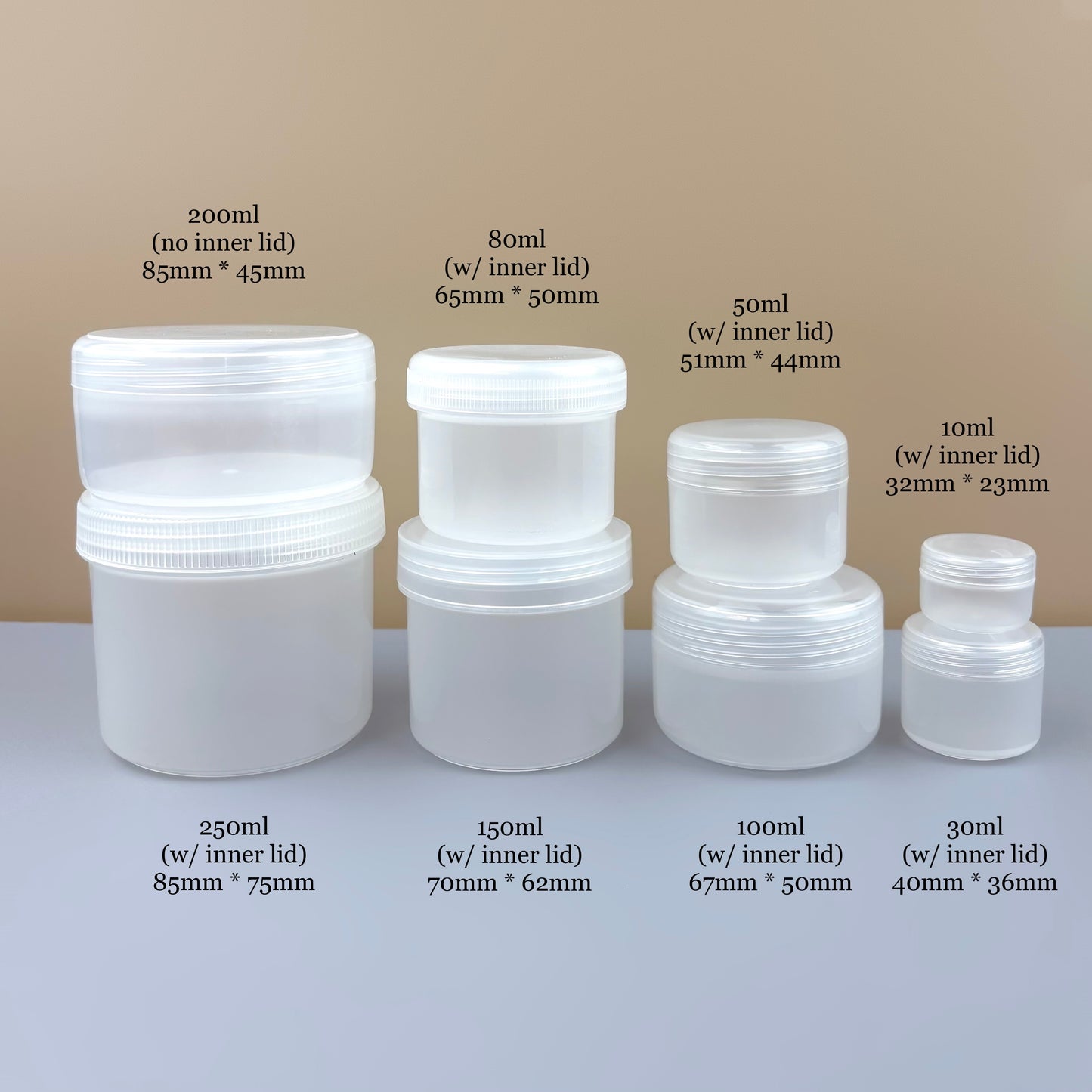 Frosted PP Jar with inner lid - 10g | 30g | 50g | 80g | 100g | 150g | 200g | 250g