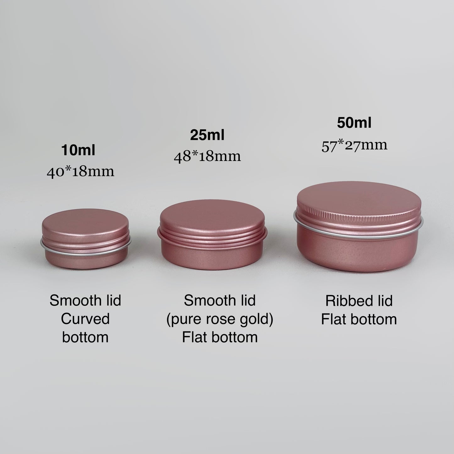 10g/25g/50g Flat Aluminum Tin Can/Jar (Rose Gold, Silver, Black, Light Gold)
