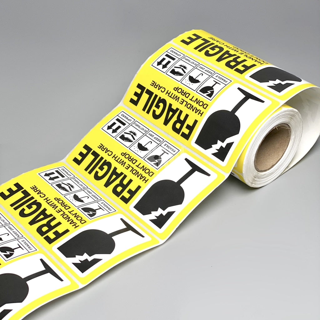 Fragile (Handle With Care) Stickers Large Yellow (2.75 X 5)