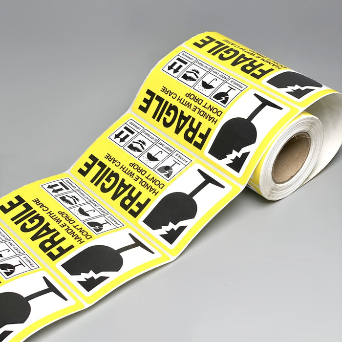 Fragile (Handle With Care) Stickers Large Yellow (2.75 X 5)