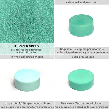 Blue/green Mica Powders - 5G Shimmer Green & Neon Pigments