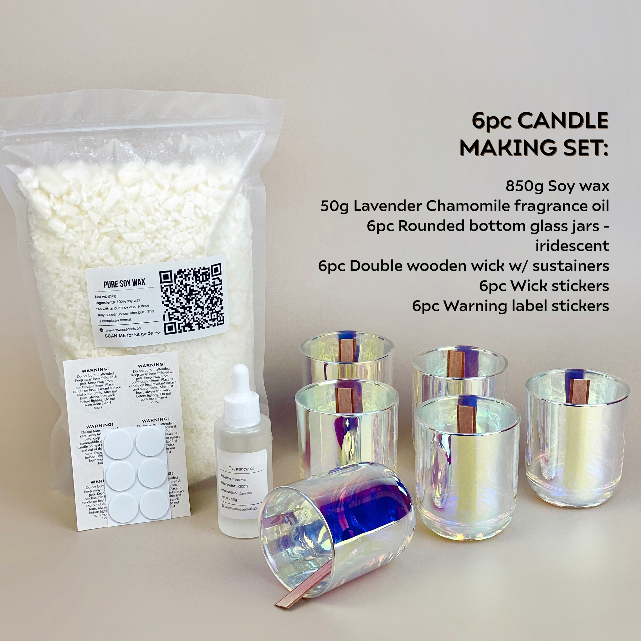 6pc Lavender Chamomile Soy Candle Kit