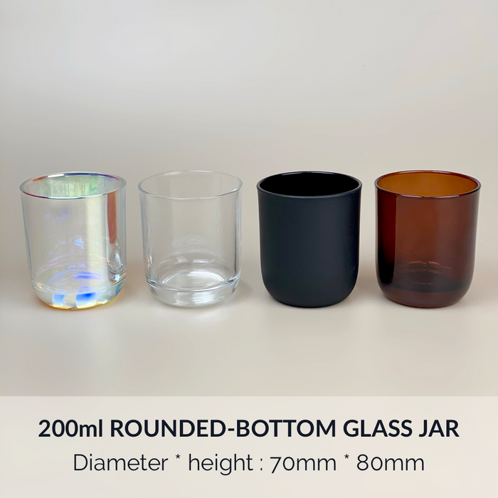 200ml Rounded-Bottom Glass Candle Jars (Matte black, transparent, iridescent, or amber)
