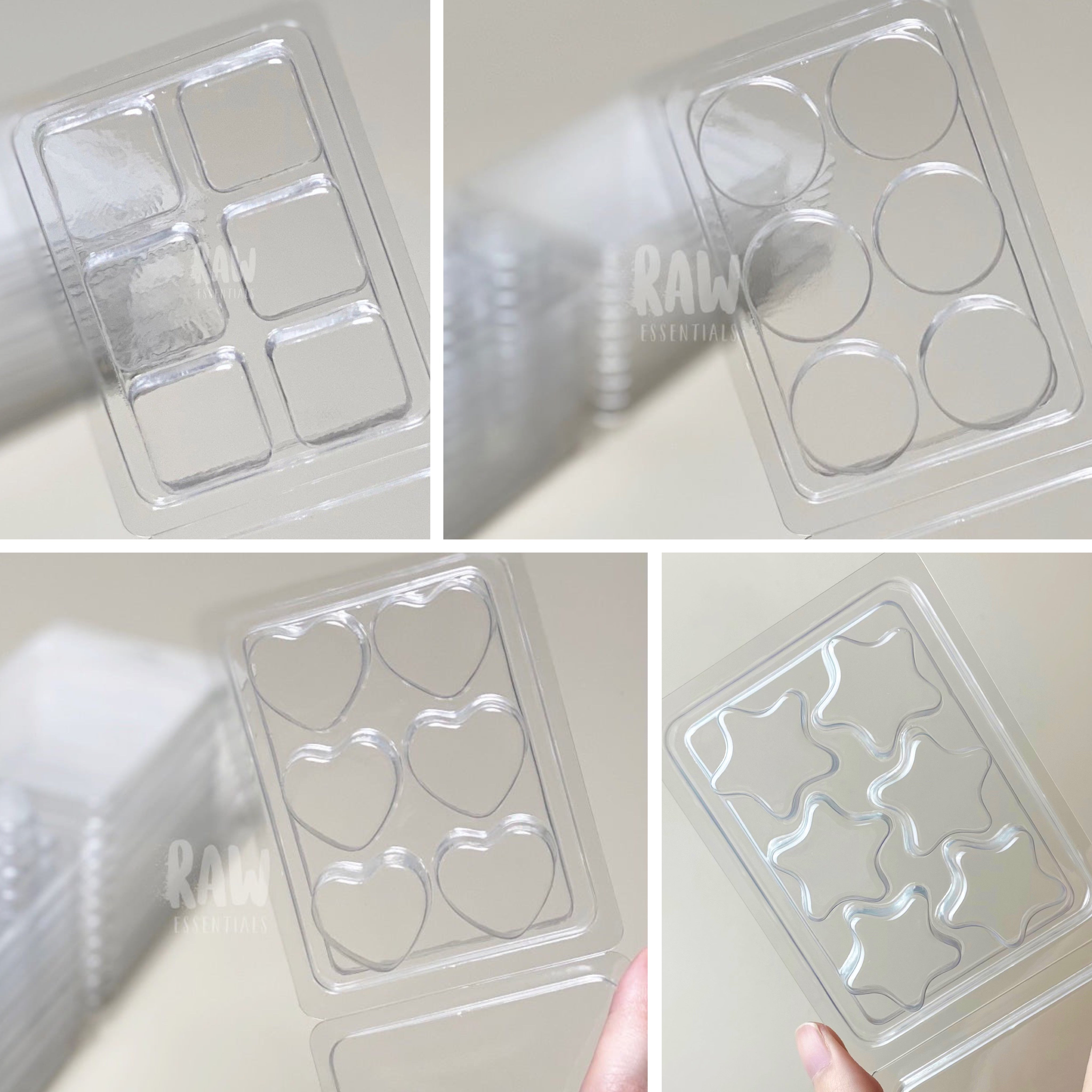 5pc Wax Melt Clamshell Mold (Square, Heart, Round, Star) – Raw Essentials