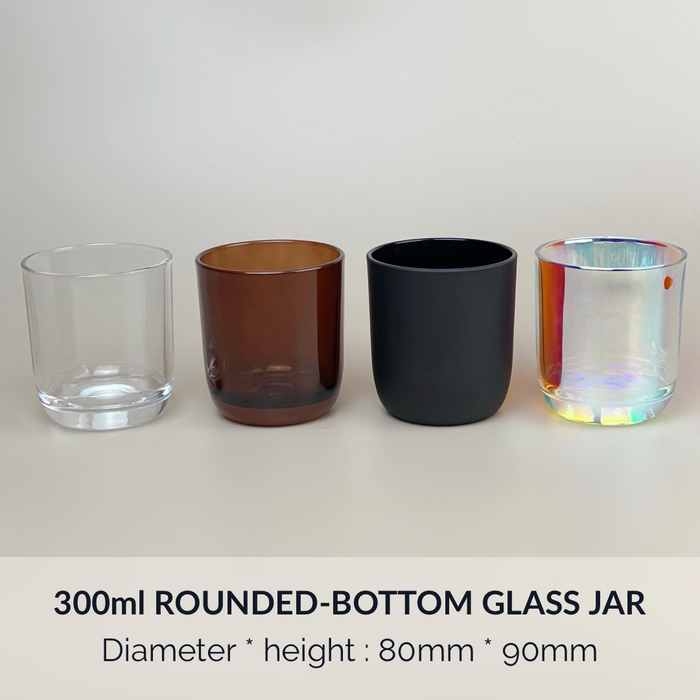 300ml Rounded-Bottom Glass Candle Jars 8x9cm