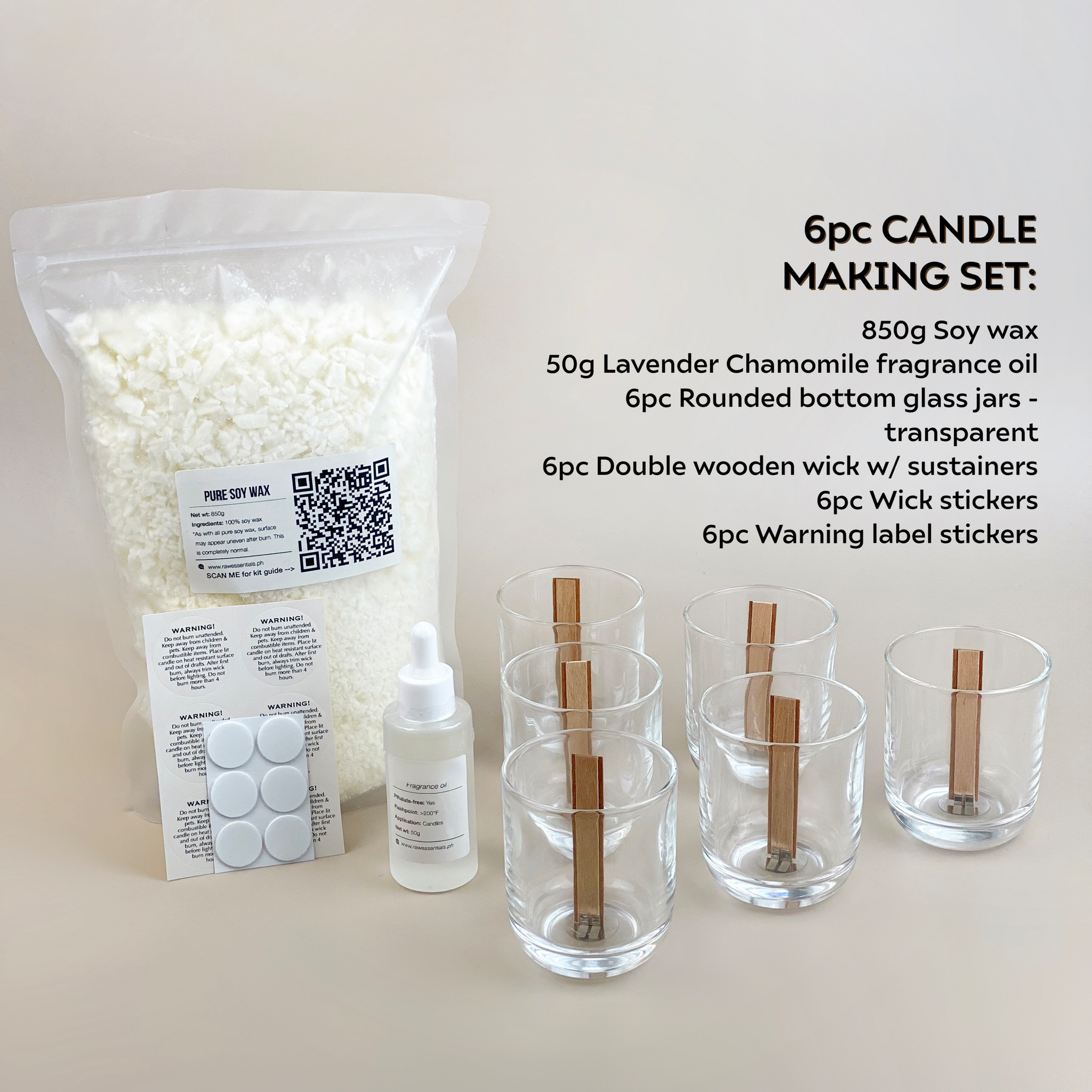 6pc Lavender Chamomile Soy Candle Kit