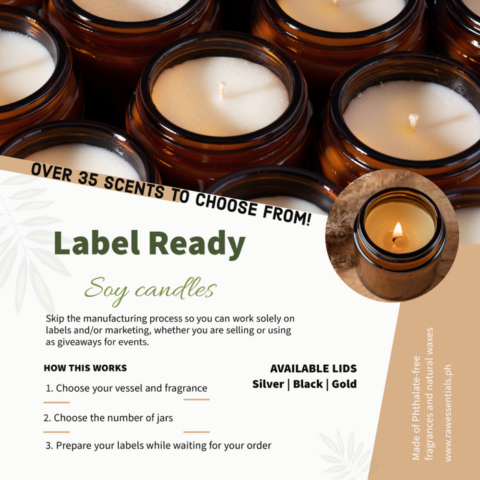 Scented Soy Candle (Amber Glass Jar w/ Lid) - Ready to label
