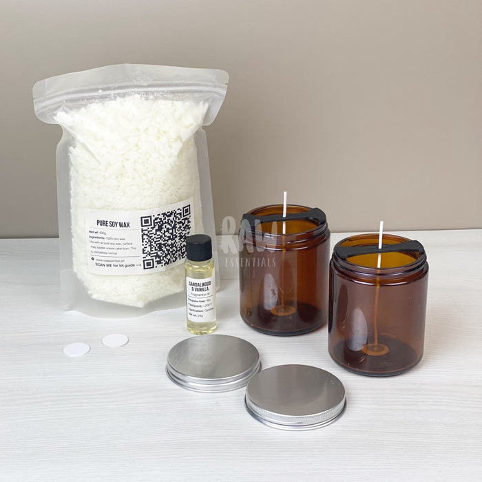Pure Soy Candle-Making Kit - Amber Glass Basic Set / Sandalwood & Vanilla Candles